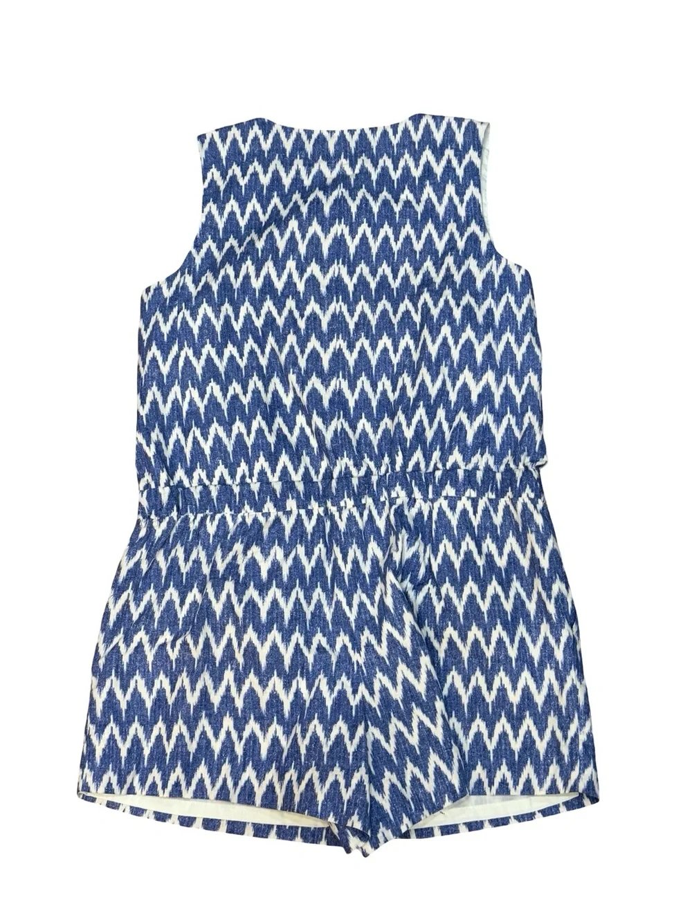 🌟 J.Crew Factory Blue & White Linen Blend Sleeveless Romper Women's Size 12